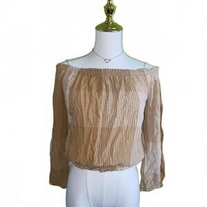 Aeropostale Off Shoulder Beige Striped Peasant Top Womens XS Boho Cottagecore Fi